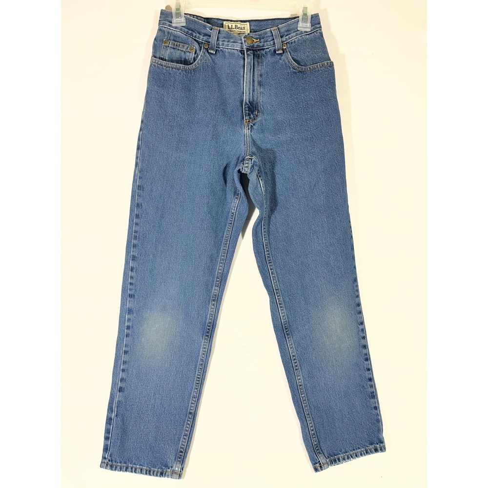 VTG 90's LL Bean Original Fit Mom Jeans Women 8 Reg Blue Tapered Leg 100% Cotton
